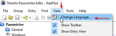 KeePass Anleitung View und dann Change Language
